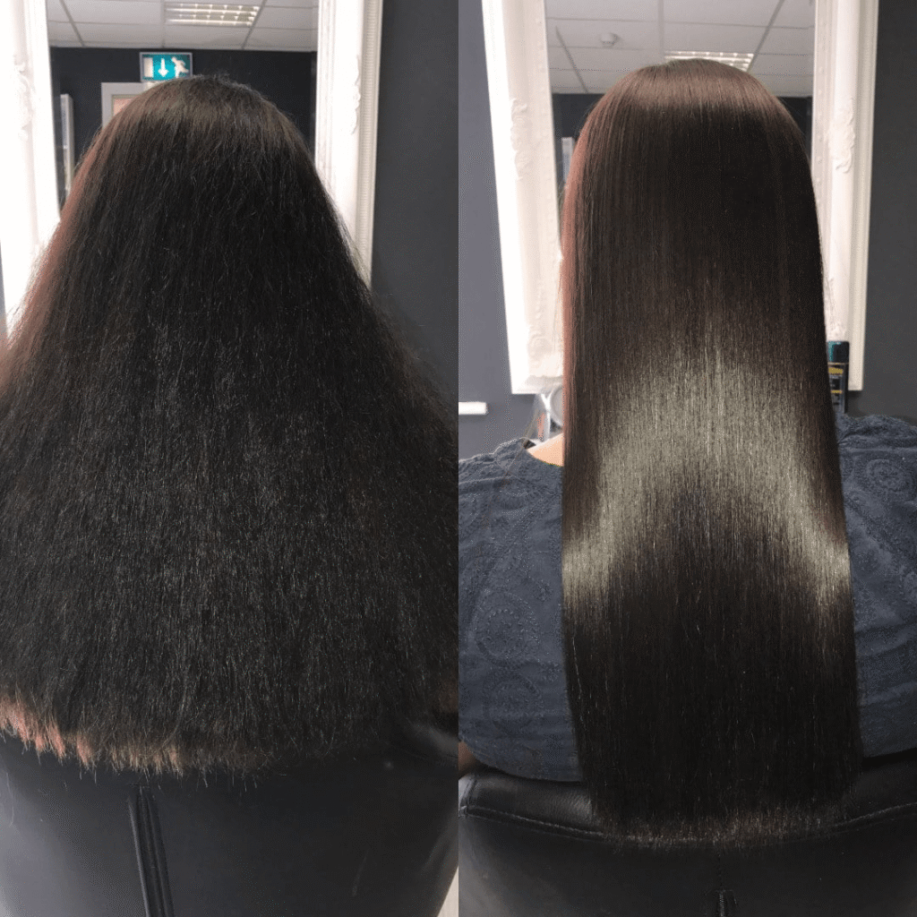 Before and after Onyx keratin treatment result